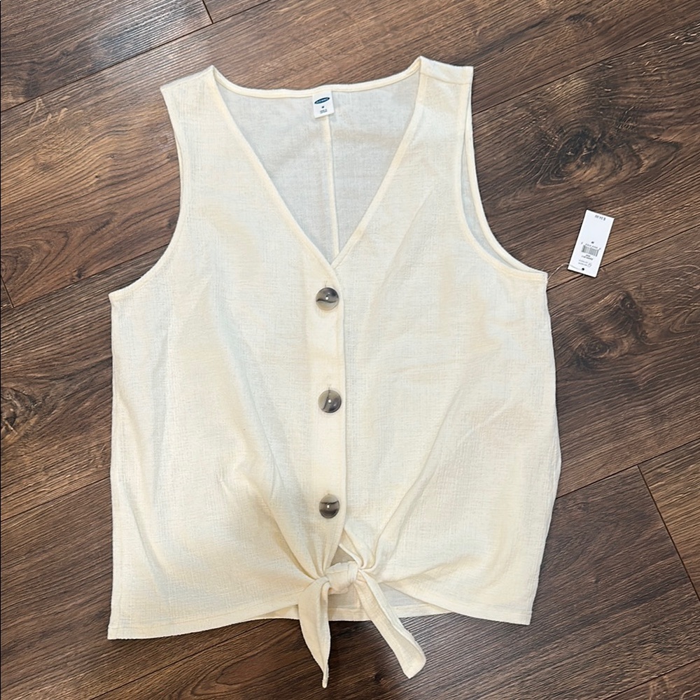 Old Navy Cream Sleeveless Tie-Front Blouse